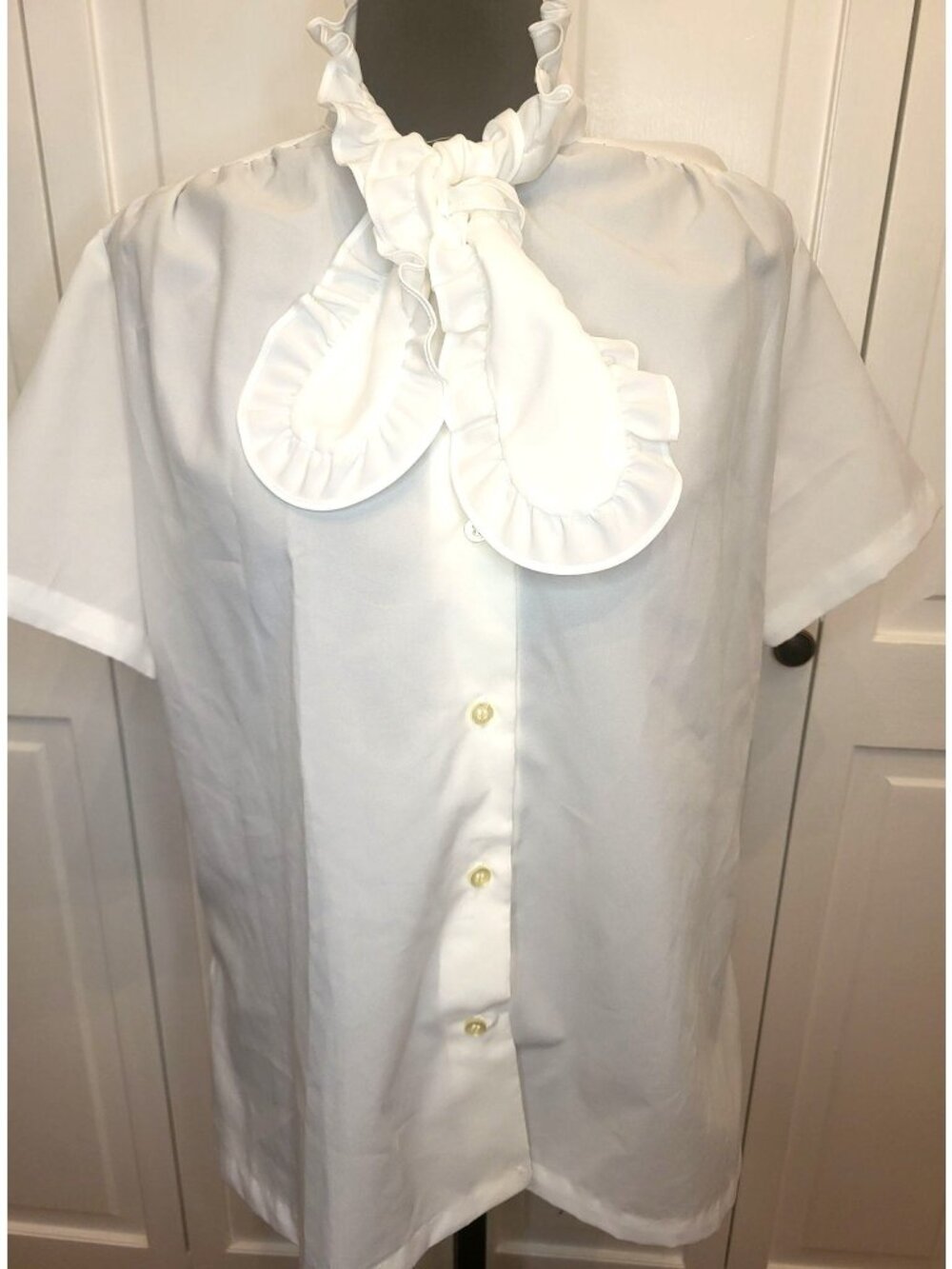 Vintage 70s/80s Lucky Winner White Button Up Ruffles 17/18 Secretary Coquette
